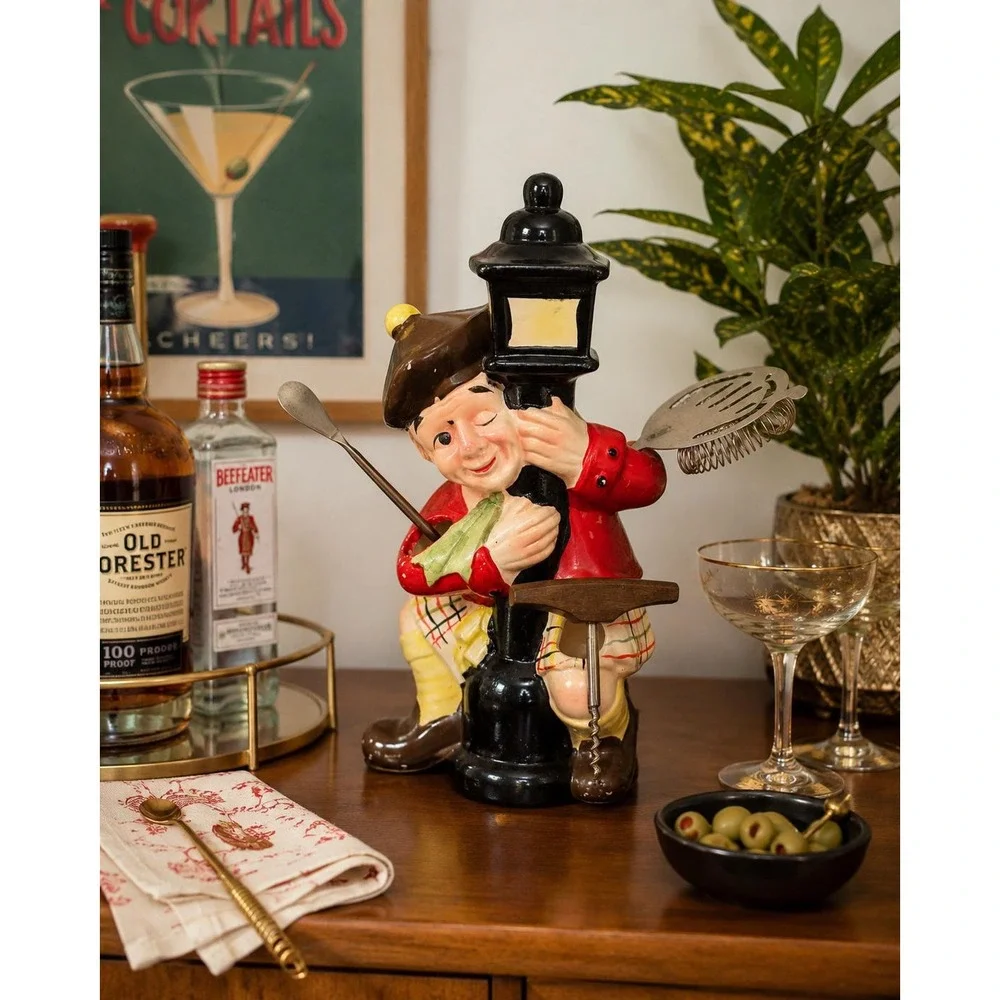 Vintage Kitsch Barware Figurine Cocktail Pick Holder Lamp MCM Retro Whimsical
